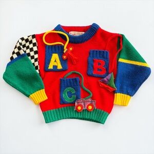 Vintage Colorful ABC Kids Sweater - Red, Blue, Green